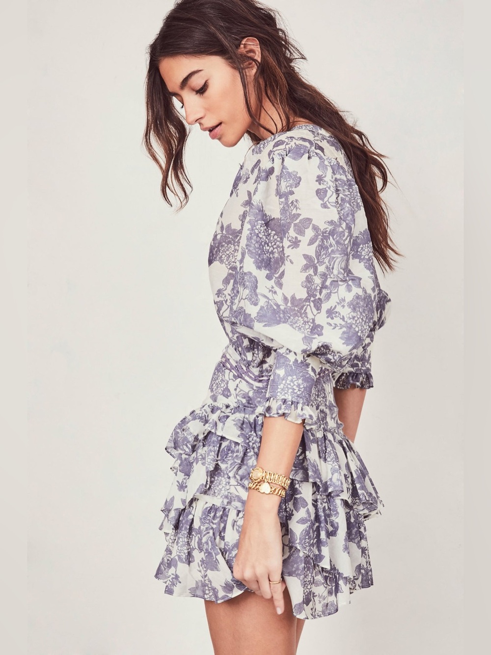 LoveShackFancy Lorelei Ruffle Floral Silk Blend Mini Dress Blue White Size 8 - Picture 9 of 16